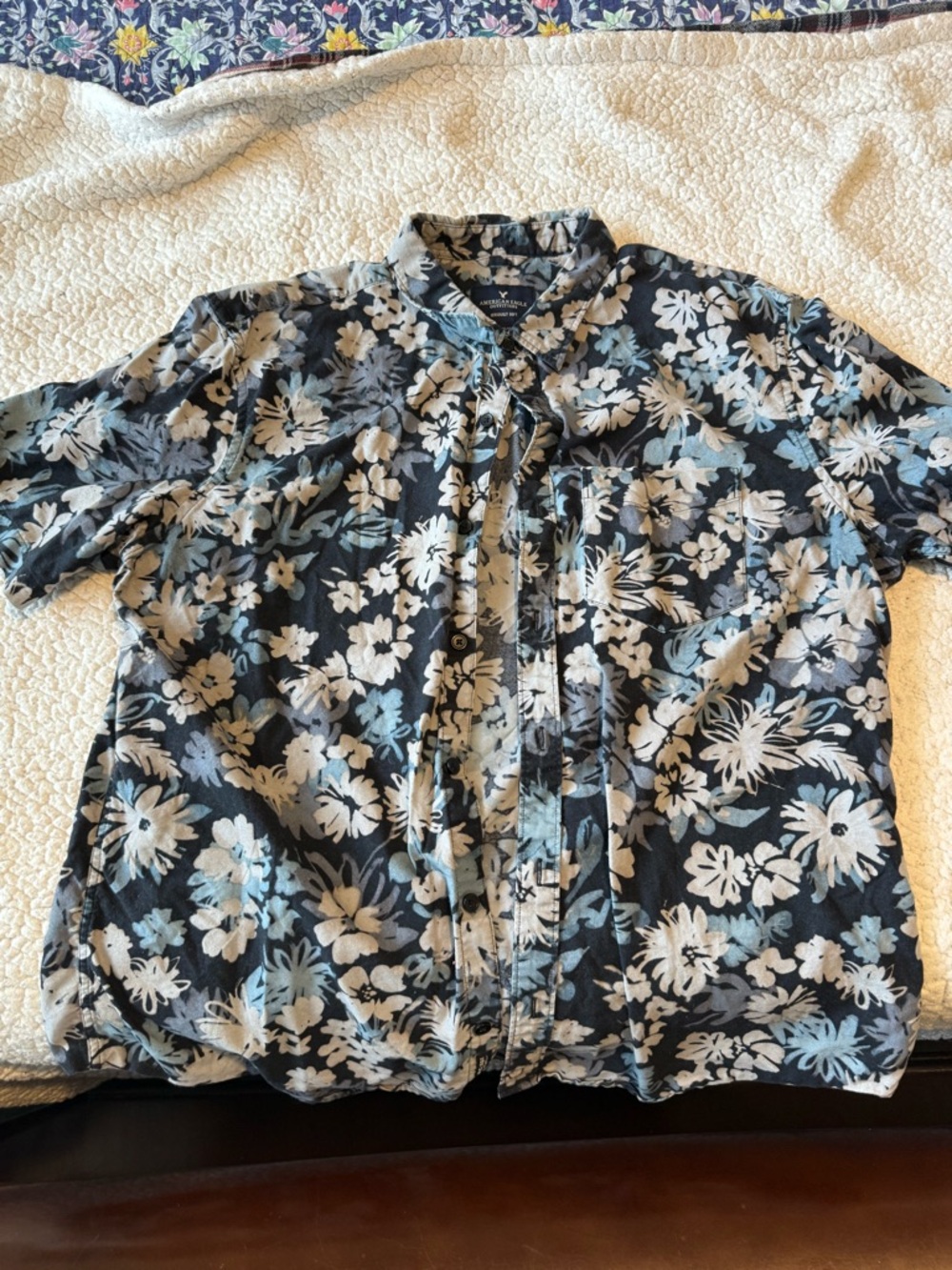 American Eagle Outfitters Black Floral Button-Down Shirt